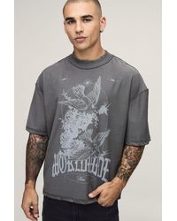 BoohooMAN - Oversized Boxy Exposed Seam Dove Print T-Shirt - Lyst