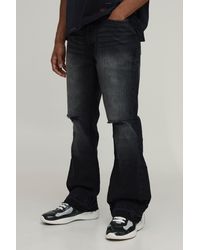 BoohooMAN - Tonal Gusset Ripped Knee Slim Flared Jeans - Lyst