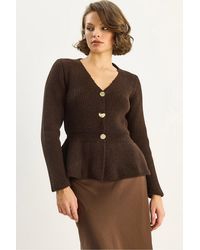 Bianco Lucci - Ribbed Long Sleeve V-Neck Cardigan With Buttons - Lyst