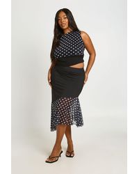 Boohoo - Plus Polka Dot Mix Asymmetric Midi Skirt - Lyst
