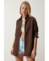 Happiness İstanbul - Oversized Poplin Button-Up Shirt With Long Sleeves - Lyst