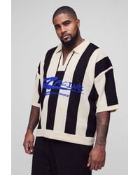 BoohooMAN - Plus Boxy Moto Stripe Knitted Polo - Lyst