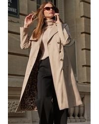 Sosandar - Ecru Leopard Print Lined Trench Coat - Lyst