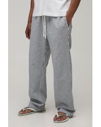 BoohooMAN - Relaxed Pinstripe Linen Look Trousers - Lyst