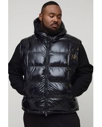 BoohooMAN - Plus Regular Fit High Shine Quilted Hooded Puffer Gilet - Lyst