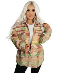 Azura Exchange - Aztec Print Button Flap Pocket Shacket - Lyst