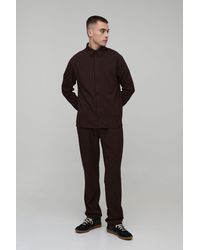 BoohooMAN - Pinstripe Regular Shirt & Straight Leg Trouser Set - Lyst