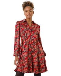 Roman - Floral Print Button Stretch Dress - Lyst
