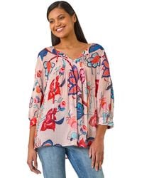 Roman - Floral Print Tie Front Top - Lyst