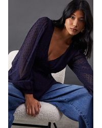 Warehouse - Plunge Neck Dobby Chiffon Double Layer Blouse - Lyst
