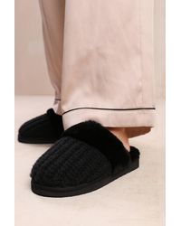 Where's That From - Knitted Fur-Lined Slip-On Slippers - Lyst