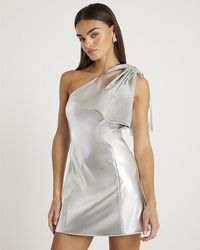 River Island - Mini Dress Faux Leather One Shoulder - Lyst