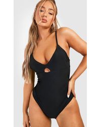 Boohoo - Control Plunge Key Hole Bathing Suit - Lyst