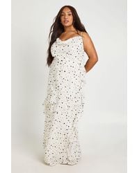 Boohoo - Plus Polka Dot Chiffon Cowl Ruffle Maxi Dress - Lyst