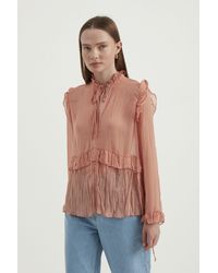 Hiccup - High Neck Ruffled Tiered Vintage Blouse With A Drawstring - Lyst