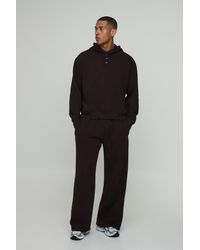 BoohooMAN - Oversized Boxy Henley Hoodie And Wide Leg Jogger - Lyst