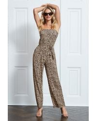 Sosandar - Leopard Print Bandeau Jumpsuit With Pockets - Lyst