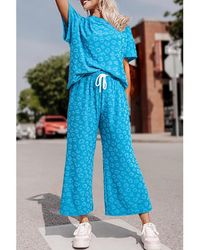 Azura Exchange - Leopard Jacquard Short Sleeve Top And Wide Leg Pants Set - Lyst