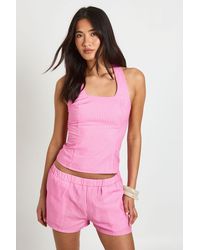 Boohoo - Halter Stripe Fitted Lace Up Top - Lyst