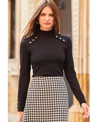 Sosandar - High Neck Top With Button Detail Leather - Lyst