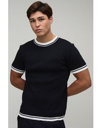 BoohooMAN - Muscle Fit Cotton Blend Tipped Knitted T-Shirt - Lyst