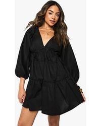 Boohoo - Cotton Poplin Ruched Balloon Sleeve Smock Dress - Lyst