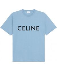 Celine - Celine Los Katoenen T-shirt Met Logoprint Lichtblauw - Lyst