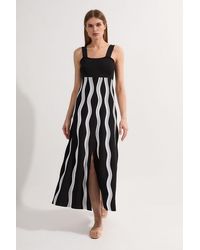 Karen Millen - Contrast Wave Knit A-Line Knitted Strappy Dress - Lyst