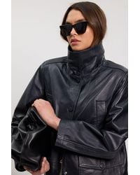 Karen Millen - Leather Oversized Jacket - Lyst