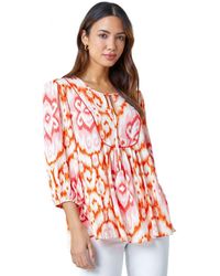 Roman - Abstract Print Tie Detail Smock Top - Lyst