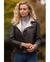 Ashwood Leather - 'Jan' Real Biker Style Jacket With Faux Fur Lining - Lyst