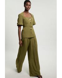 Karen Millen - Viscose Blend Wide Leg Tailored Trouser - Lyst