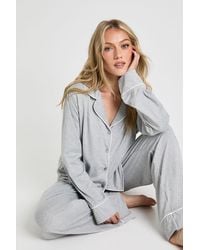 Boohoo - Petite Jersey Piping Detail Long Sleeve Shirt & Trousers Pyjama Set - Lyst