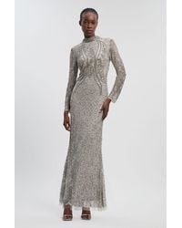 Karen Millen - Crystal Embellished Long Sleeve Woven Maxi Dress - Lyst
