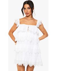 Boohoo - Petite Crochet Frill Mini Dress - Lyst