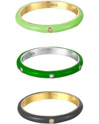 The Jewellery Stockroom - 18Ct Plated Sterling Coloured Enamel Cubic Zirconia Edgy Ring Stacking Set - Lyst