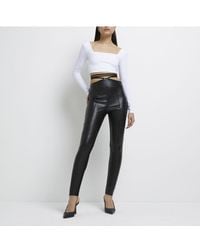 River Island - Skinny Trousers Black Faux Leather Strap Viscose - Lyst