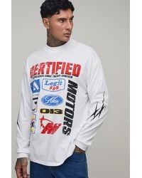 BoohooMAN - Tall Oversized Moto Print Long Sleeve T-Shirt Cotton - Lyst