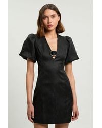 Karen Millen - Tailored Puff Sleeve Trim V Neck Detail Mini Dress - Lyst