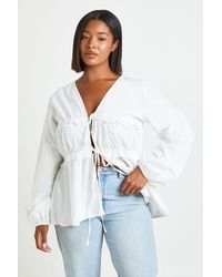 Boohoo - Plus Ruched Tie Front Detail Smock Top - Lyst