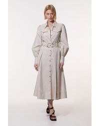 Karen Millen - Cotton Sateen Collar Detail Woven Midi Shirt Dress - Lyst