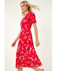 Roman - Floral Ruched Sleeve Dress - Lyst