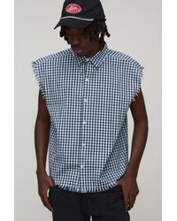 BoohooMAN - Oversized Boxy Sleeveless Raw Seams Check Flannel Shirt - Lyst