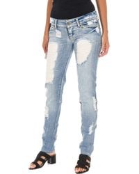 Met - Lange Hose Aus Denim Mit Chiffon D012929-D024 Frau - Lyst