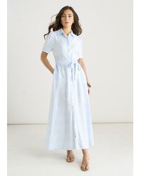 Gini London - Cotton Mix Tile Print Button Through Maxi Shirt Dress - Lyst
