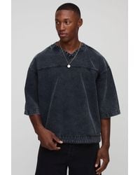 BoohooMAN - Oversized Boxy V Neck Denim Hockey T-Shirt - Lyst
