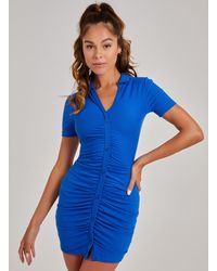 Pink Vanilla - Short Sleeve Button Up Ribbed Mini Dress - Lyst