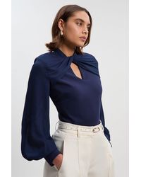 Karen Millen - Ponte And Georgette Mix Balloon Sleeve Cut Out Detail Top - Lyst