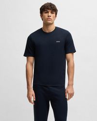 BOSS - Waffle Cotton-Blend Pyjama T-Shirt With Embroidered Logo Nos - Lyst
