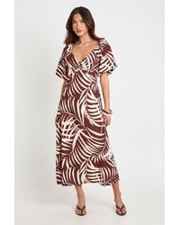 Boohoo - Palm Print Textured Volume Sleeve Midaxi Dress - Lyst
